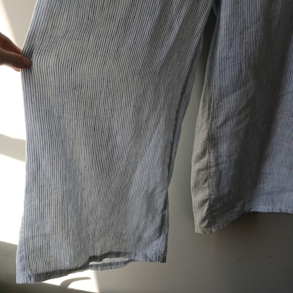 Tahari Size Medium Wide Leg‎ Pants Rope Belt Striped Ankle Length 100% Linen - Picture 5 of 14